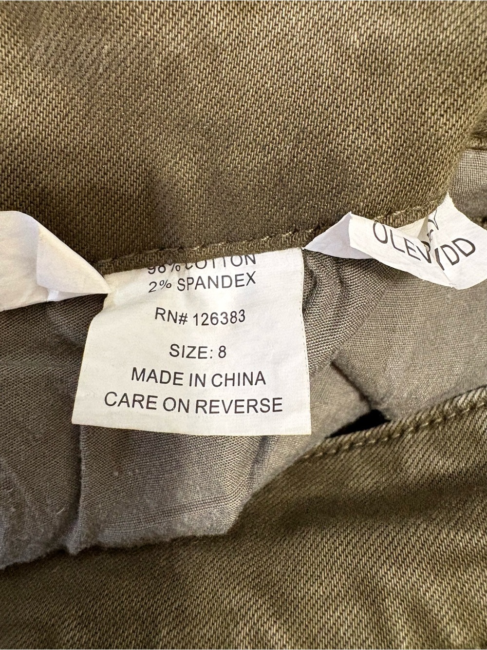 Ethyl Clothing Olive Jeans With Detailed Hem Size 8 - Picture 6 of 6